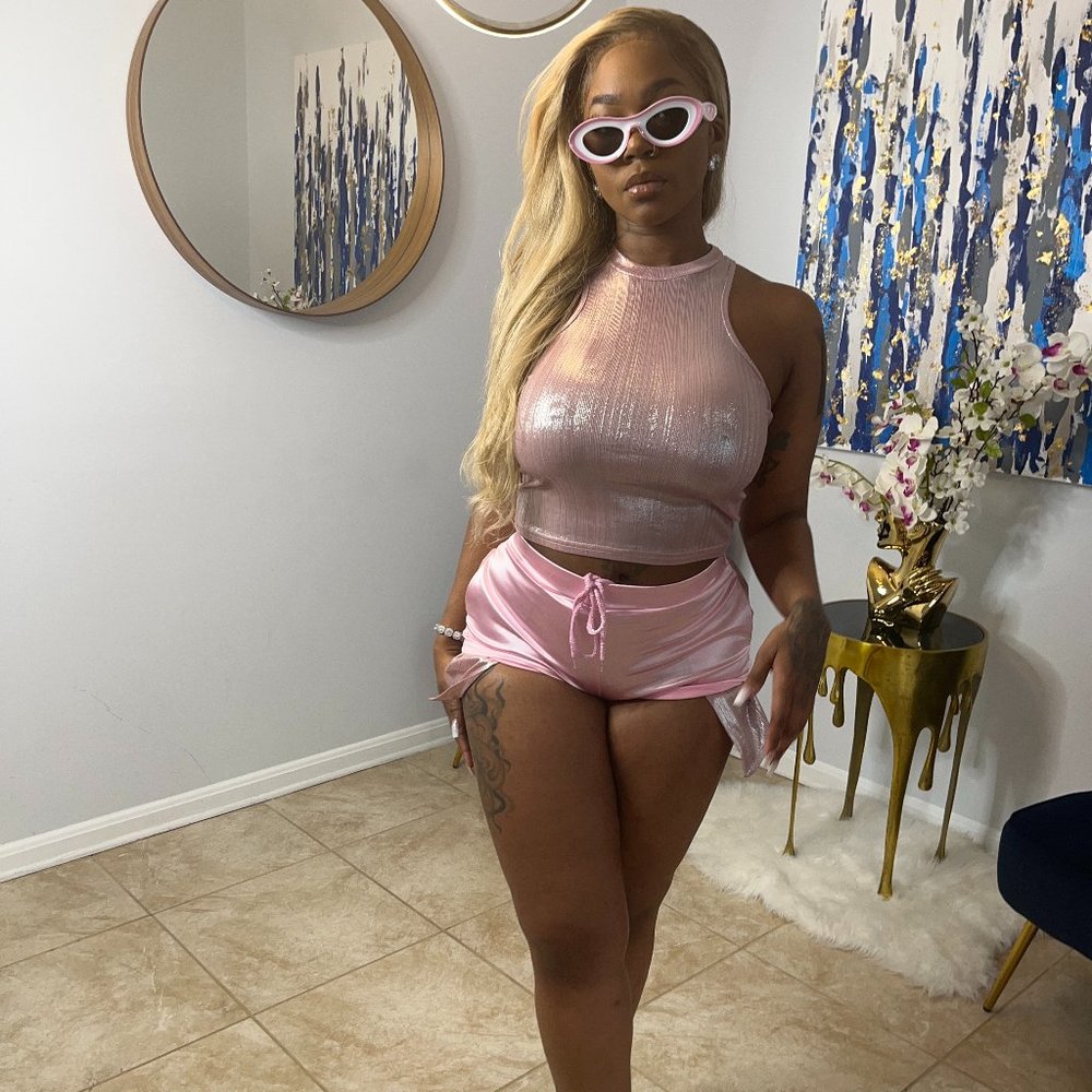 Sparkle Two Piece Ribbed Tank Top and Short Set